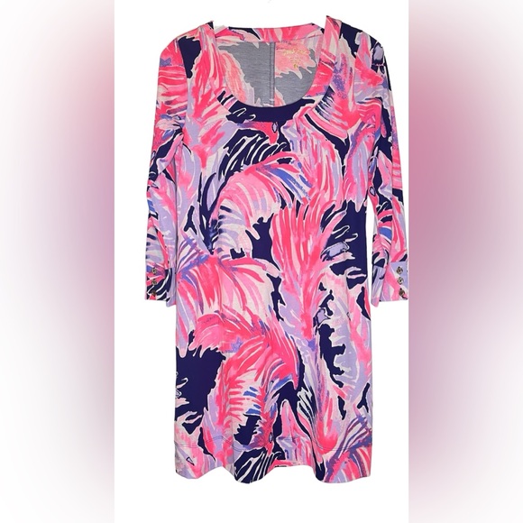 NWOT Lilly Pulitzer Merrit Shirt Dress True Blue Paradise Small Pink/ Navy Blue - Picture 2 of 12